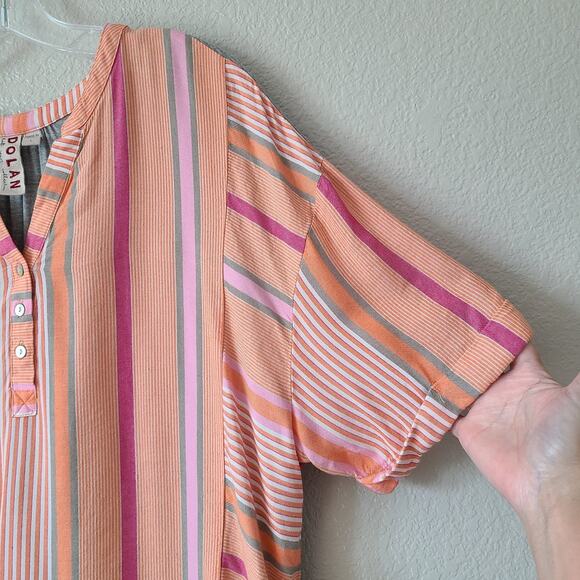 Dolan Left Coast Coastal Shirt Sz‎ Large Linen Maritime Preppy Striped Hi Low - Picture 4 of 11